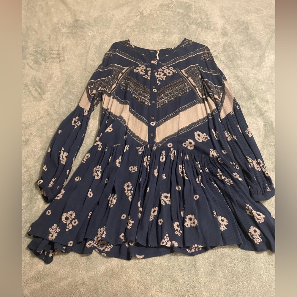 Free People Navy Floral Button-Up Tunic Blouse Dress